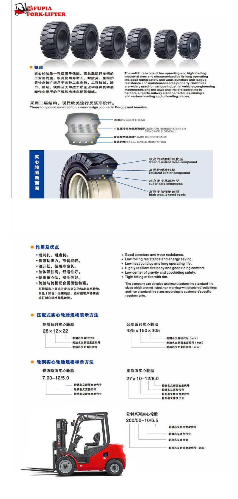 High Performance 7.00-12 6.50-10 9.00-20 Forklift Pneumatic Cushion Solid Tyre