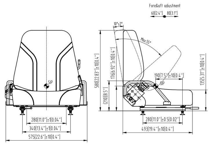 Universal Forklift Seat with Hip Restraints