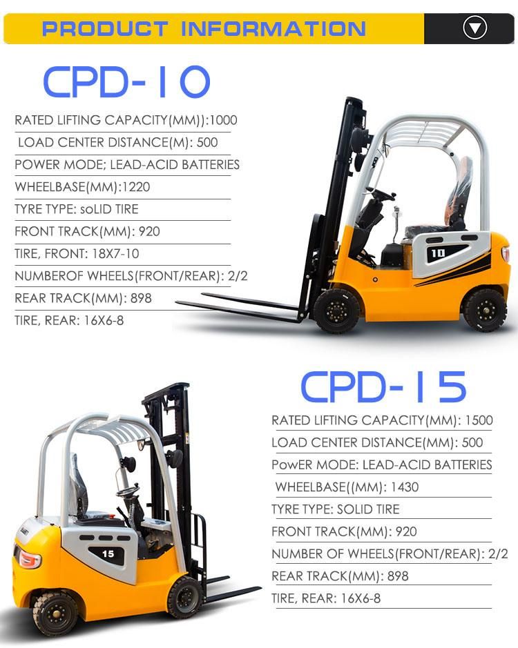 1ton 1.5ton 2tons 3tons China Manufacturer Automatic Container All Battery Electric Forklift