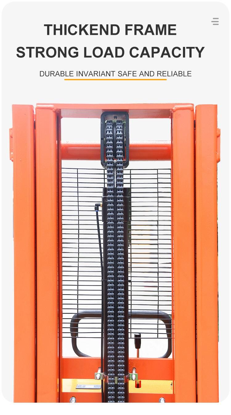 1.6meter Straddle Leg and Adjustable Forks Semi-Electric Stacker with Capacity 1000kg 1ton