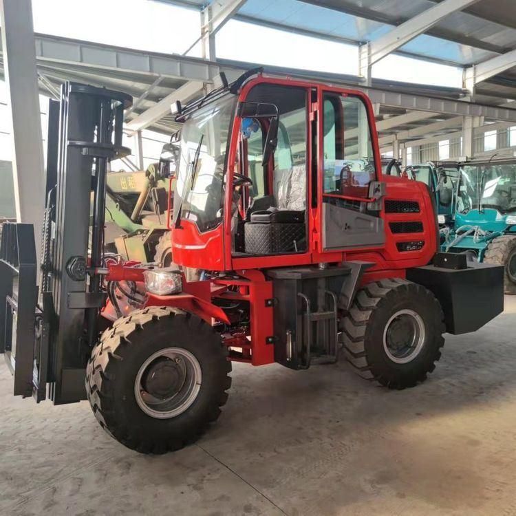 3 Ton 4ton 5 Tons Rough Terrain Forklifts Lifting Equipment 4WD Wheel Drive Rough Terrain Forklift with Cab