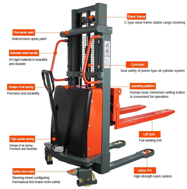 0.5t 1.5t 1000kg Walkie Manual Stacker Full Semi Hydraulic Electric Straddle Stacker