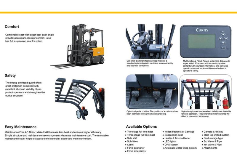 Vsm 2.5t 2500kgs Electric Forklift with USA Curtis Controller