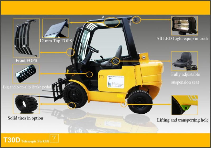 T30d 3t Teletruck 4m Telescopic Forklift Hydraulic Diesel Forklift Telehandler Manufacturer