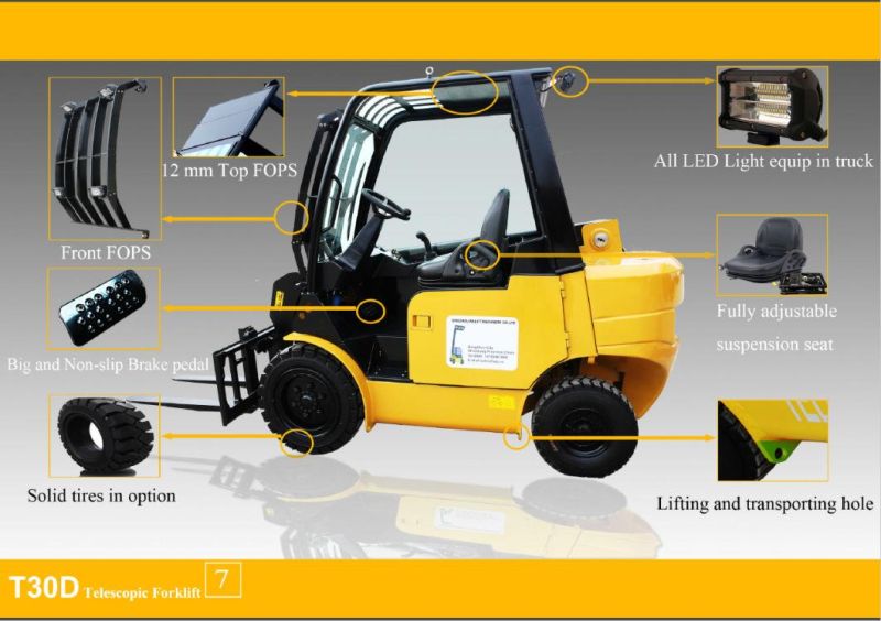 2WD 3 Tons Telescopic Boom Forklift 4m Telehandler with CE Container Equipment