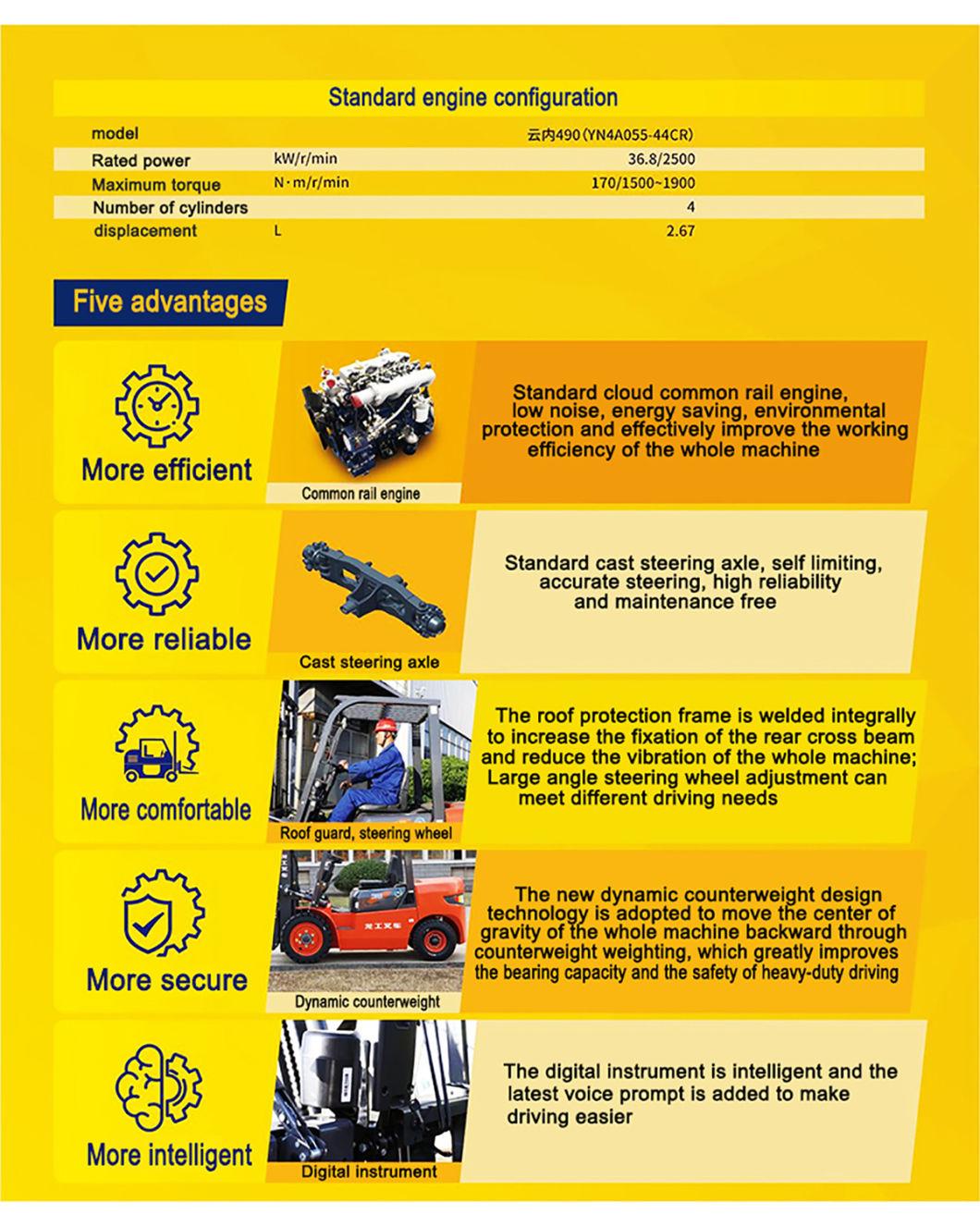 New Hydraulic Diesel Forklift Truck 4 to 5 Ton Forklift with 36.8kw Engine