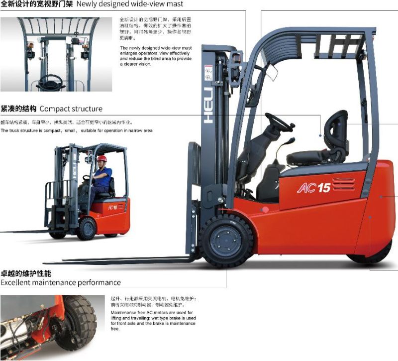 Heli 3 Wheel Electric Forklift Rear Wheel Drive Price