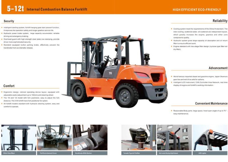 Vift10 Ton Heavy Duty IC Forklift Hydraulically Adjusted Fork 10 Ton Diesel Forklift Truck