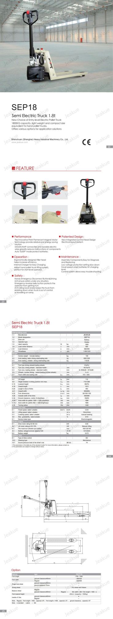 CE ISO 1.8 T Semi Electric Pallet Truck