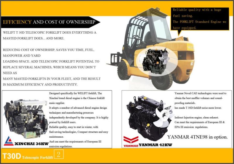 T30d 3t Teletruck 4m Telescopic Forklift Hydraulic Diesel Forklift Telehandler Manufacturer