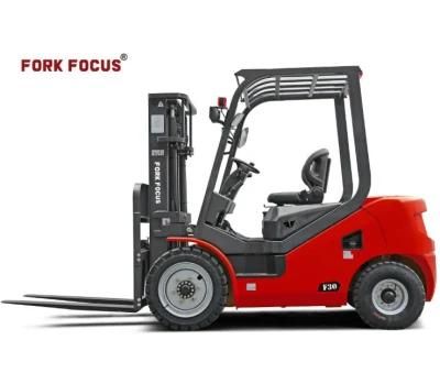 Gasoline Forkfocus Forklift 3.0t with Nissan Engine and Container Mast Working in Port
