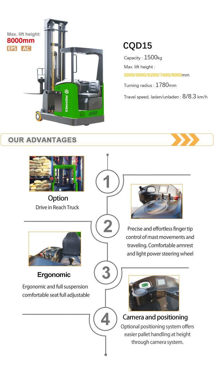 1.5 Ton 1500 Kg Electric Stacker Battery Charger Forklift with Side Shift