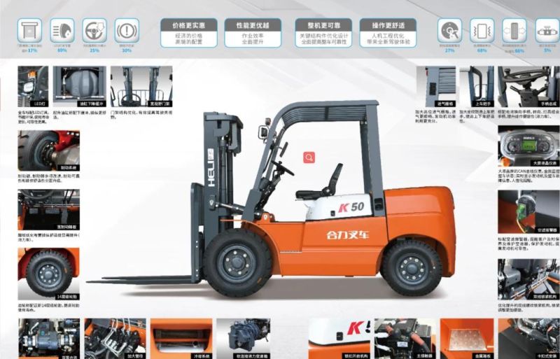 4t 4.5t 5t Counterbalanced Diesel Engine Heli Forklift Truck for Sale