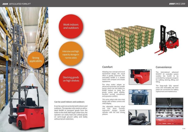 Vna 2ton Articulated Electric Forklift for Warehouse