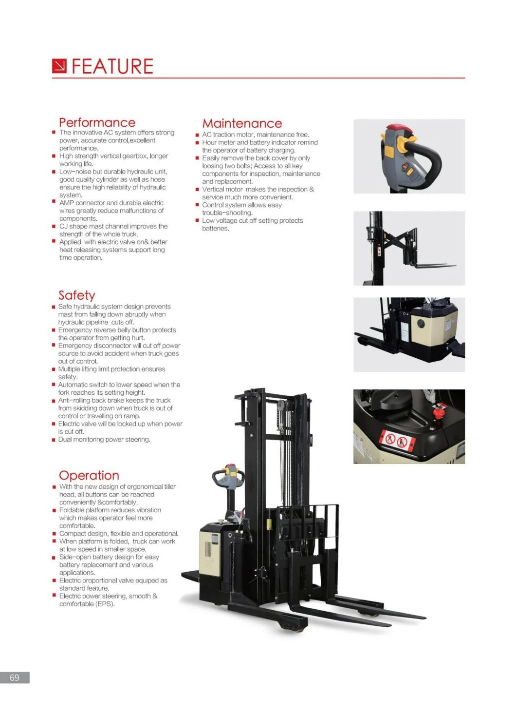 1500kg up to 5.5m Electric Stacker Reach Fork Truck Stacker