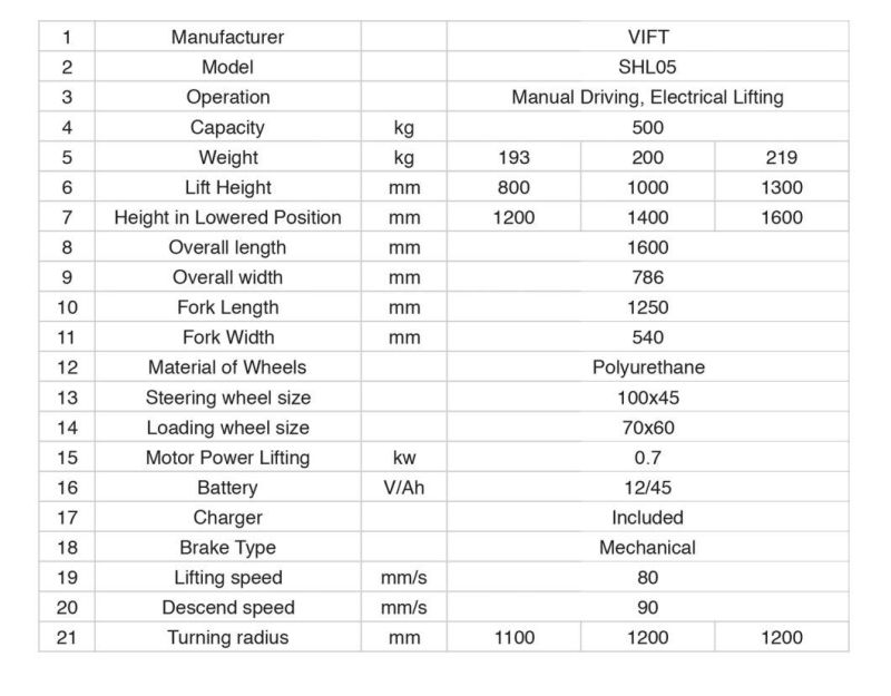 800mm 1100mm 1300mm 500kg Self Loading/Unloading Lift Electric Pallet Stacker