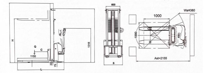 Factory price Full electric forklift self loading 1.5 Ton 3 meters pallet stacker