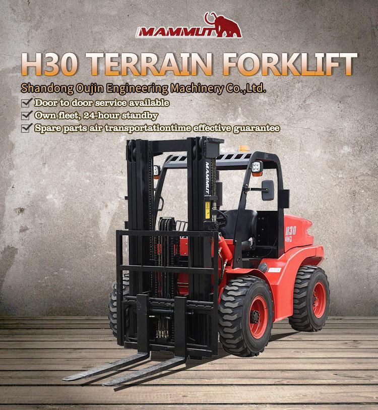 Mammut Brand Four Wheel Drive 4WD 1.8-3.5ton Rough Terrain Forklift H30 with Japanese Engine