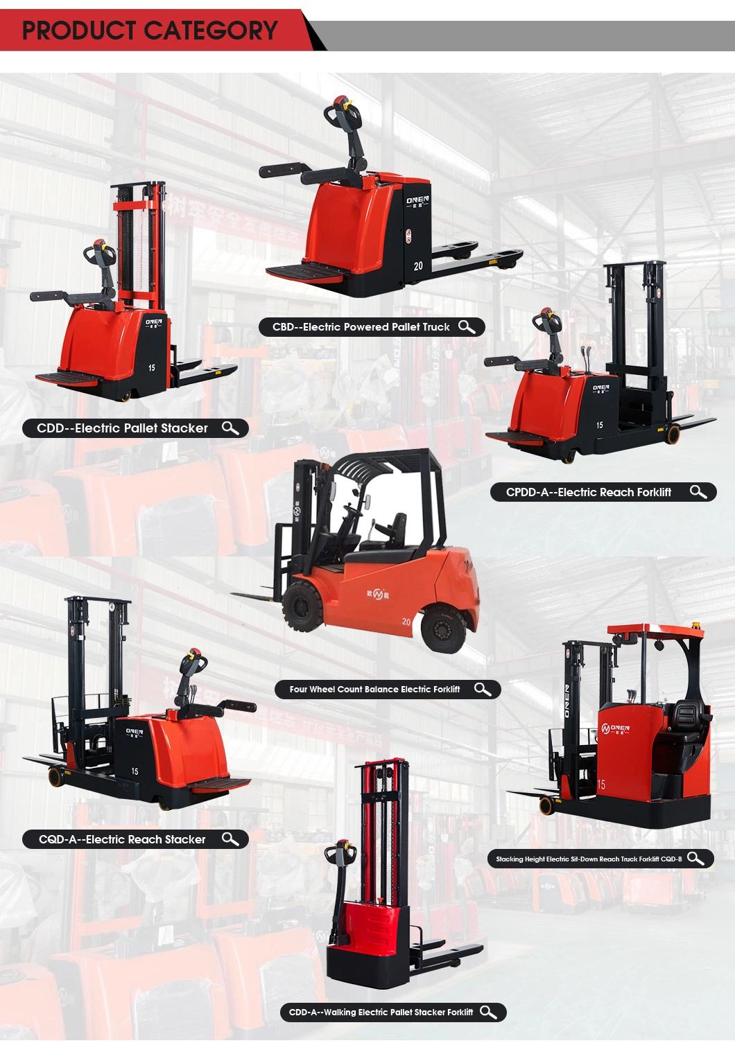 Safety Enduring 1500-2000kg Warehouse Industrial Electric High Reach Battery Forklift with ISO14001/9001 TUV GS CE Tested