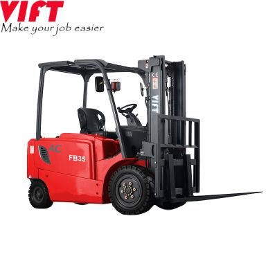 3 Ton 3.5 Ton 4 Wheel Electrical Forklift with Side Shift and Triplex Container Mast Battery Electric Forklift Truck