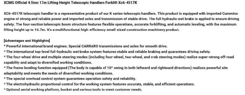 4.5ton 17m Lifting Height Telescopic Handlers Forklift