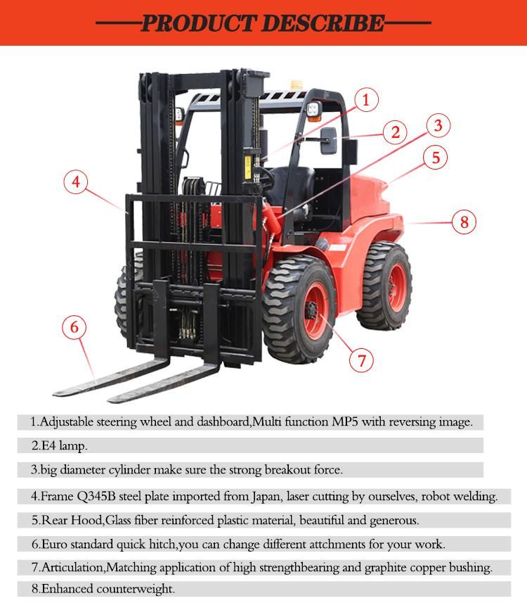 Mammut 3 Ton 3.5 Ton 3000kg 3500kg 4WD Powerful Diesel All Rough Terrain Forklift for Farm