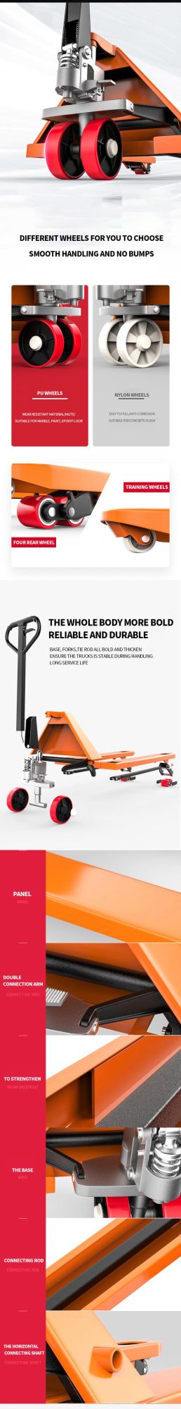 Casting Pump Nylon PU Rubber Wheel Hand Pallet Truck
