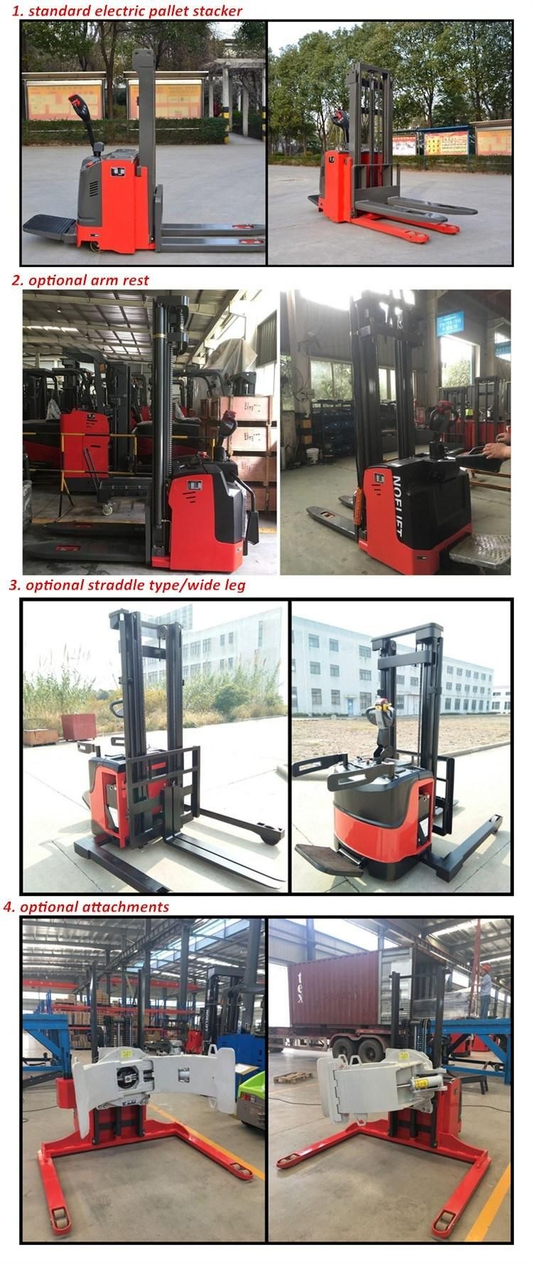 1500kg 4m Full Electric Stacker with Duplex Mast, PU Wheel Battery Stacker