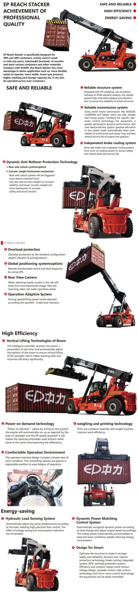 45 Ton Reach Stacker Zl450 for Container Lifting Height 9188mm