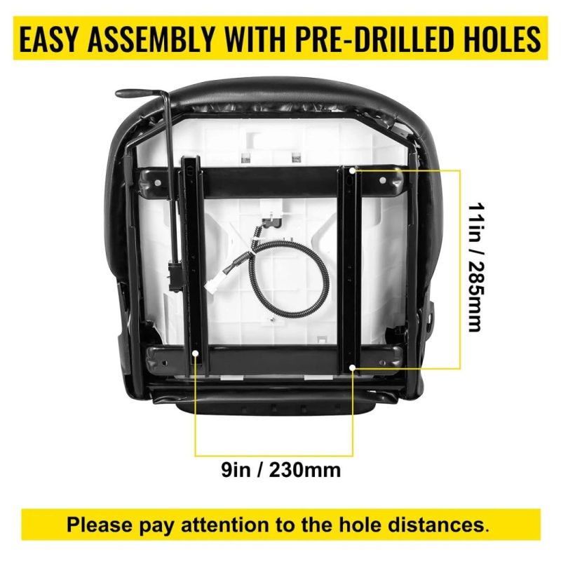 Universal Forklift Seat Black PVC Tractor Seat Adjustable Mower Seat Including Seat Switch and Back Seat Organizer for Documents, Skid Steer Seat