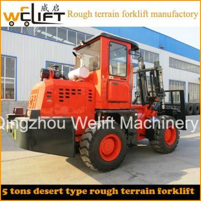 5t CE Certified 4WD Rough Terrain Forklift 5m 6m Lifting Height