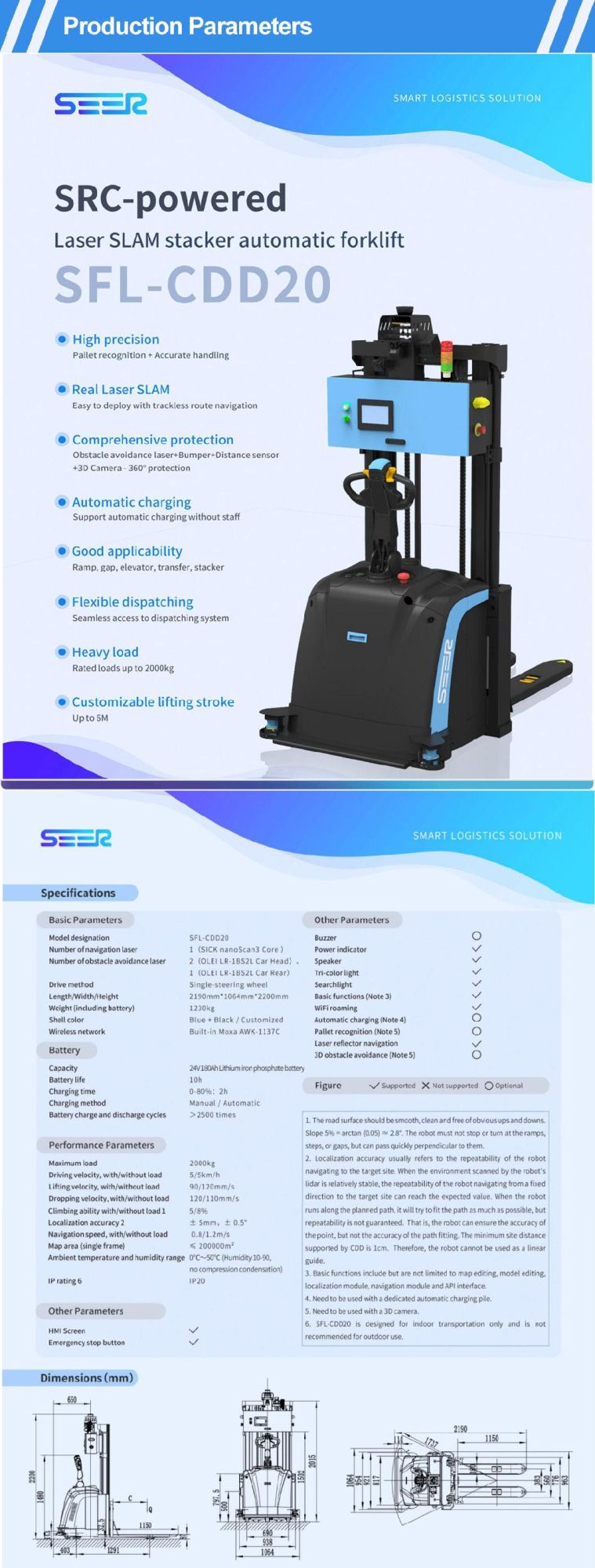 Factory Price Intelligent Laser Battery Forklift for Pallet Handling with Good Production Line