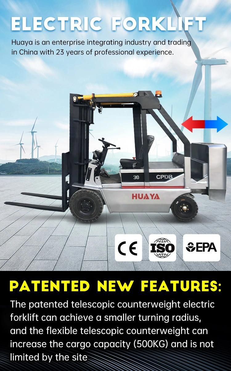Hot China 2022 Huaya Counterbalance Forklift Electric Hydraulic Rear Counterweight Retractable Fb30