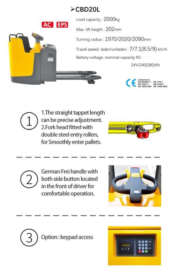 2000kg Electric Pallet Truck Ce, ISO9001