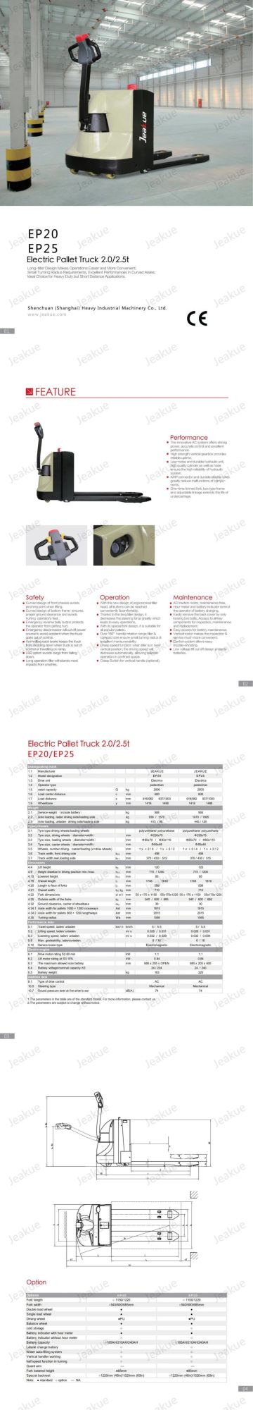 2 T Walking Type Full Electric Pallet Truck