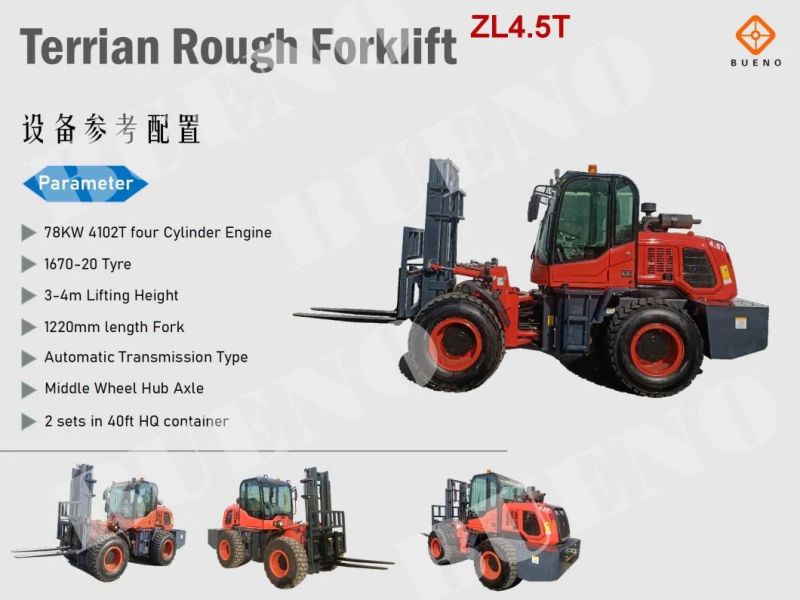 Bueno 3ton 5ton 10ton Forklift off Road Powerful All Terrain Forklift 4WD 15ton Rough Terrain Forklift with Triplex Mast