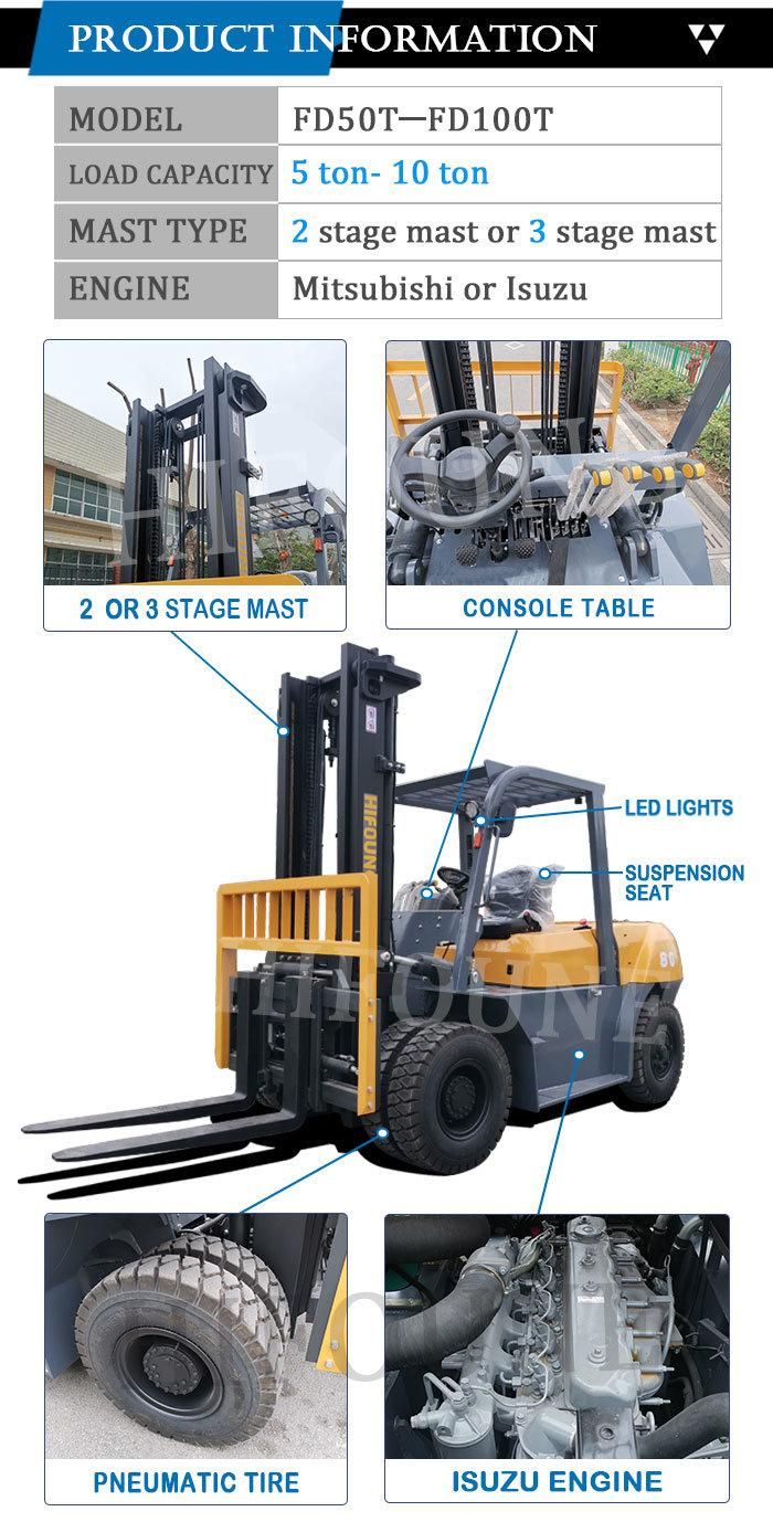 Heavy Duty Specification Front Double Tires 10ton Diesel Forklift
