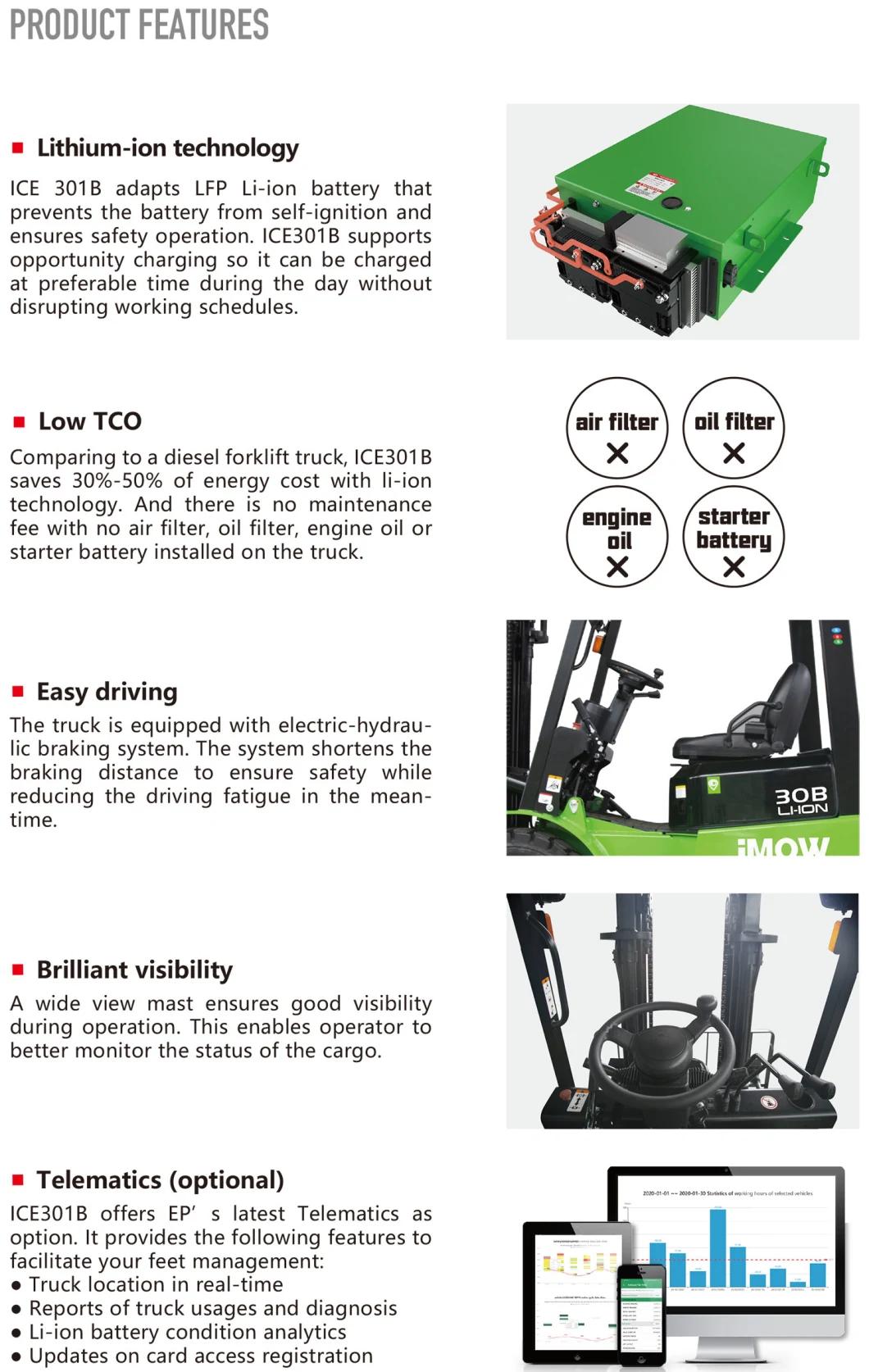 3 Ton Four Wheel Counterbalanced Electric Forklift Lithium-Ion Battery Powered Forklift