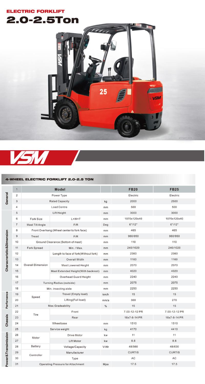 2.5ton Mini Electric Forklift with 48V Battery