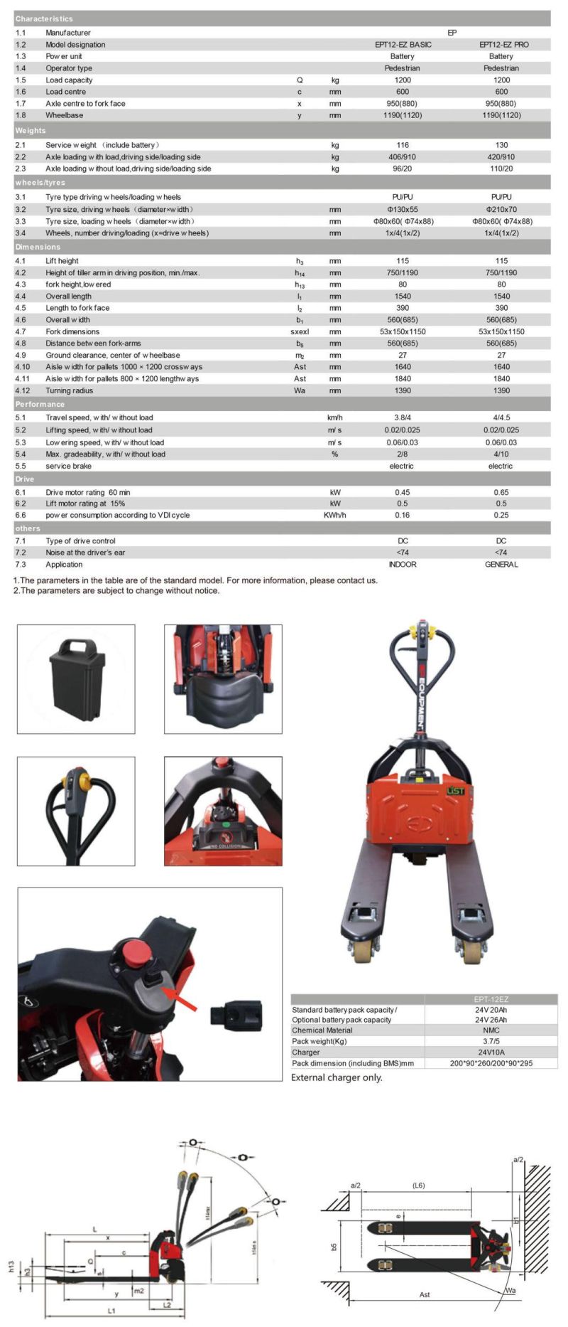 China Factory 1.2t Li-ion Battery Electric Pallet Truck