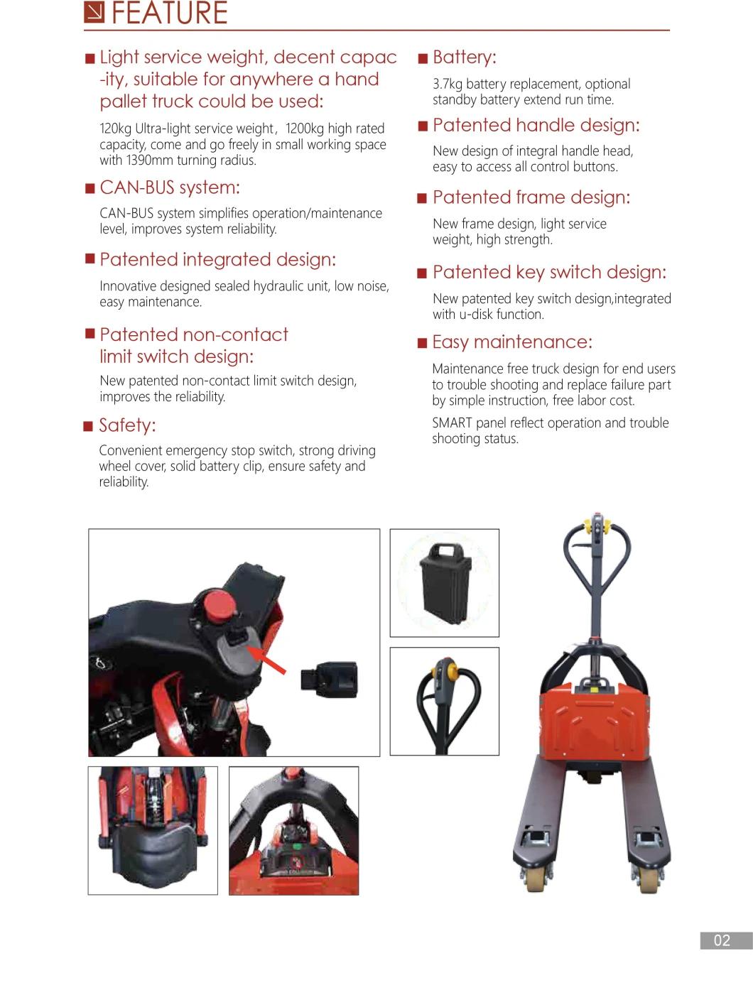 High Power 1.5-2.0 Ton DC/AC Motor Economical Battery Operated Electric Pallet Truck