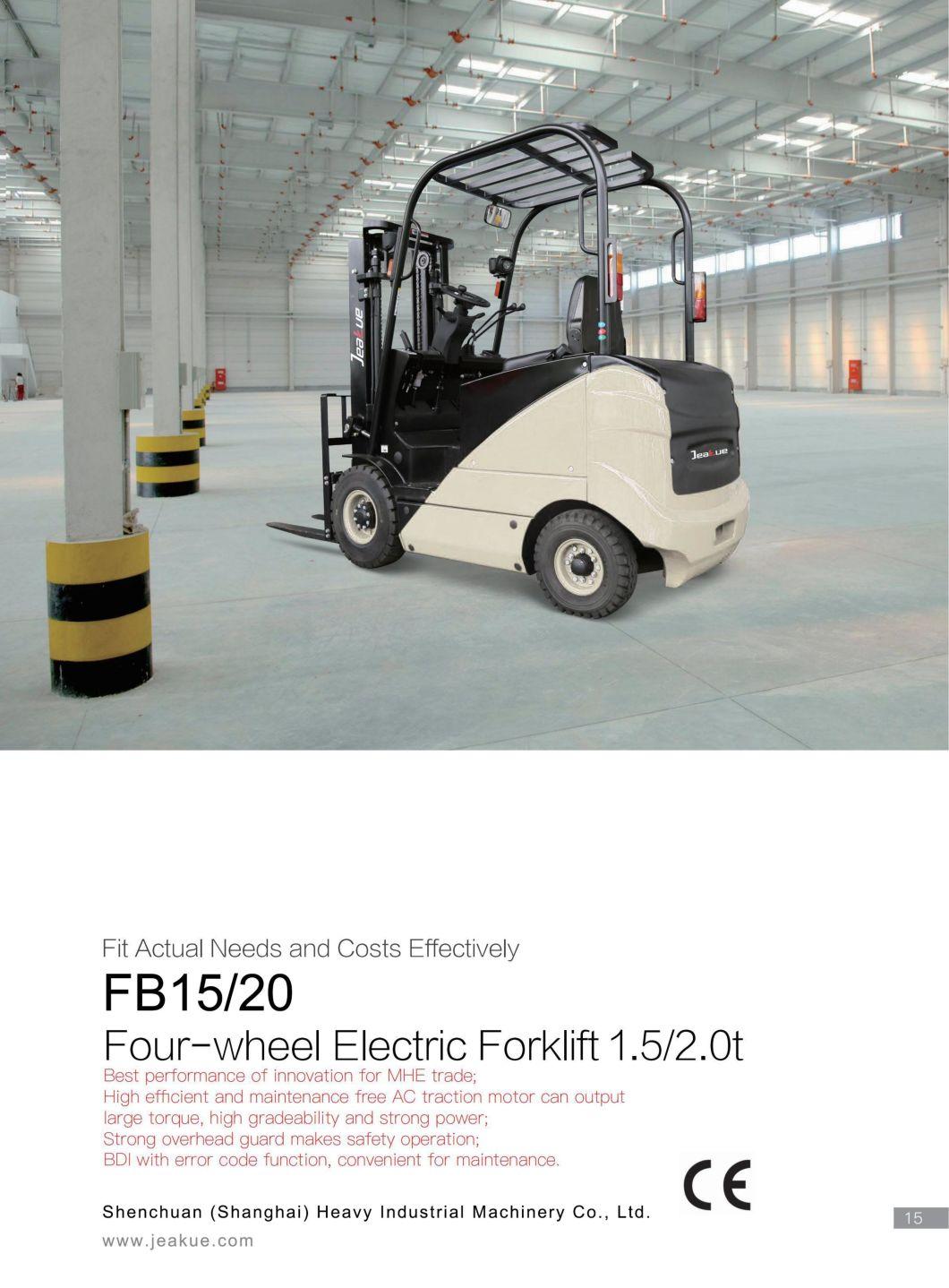 Jeakue 1.5 Ton 2ton Electric Forklift AC Driving Battery Forklift Small Electric Forklift with Solid Tyres