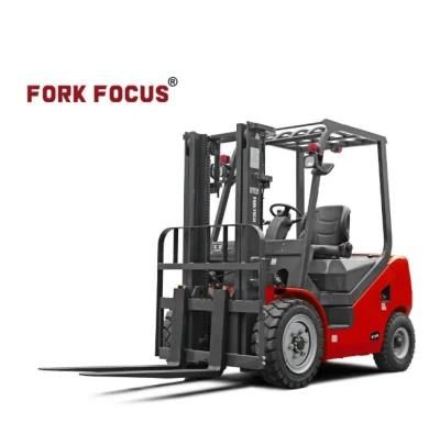 Gasoline Forklift Forkfocus 1.5 Ton Nissan Engie Triplex Mast with Side Shifter in Port and Terminals
