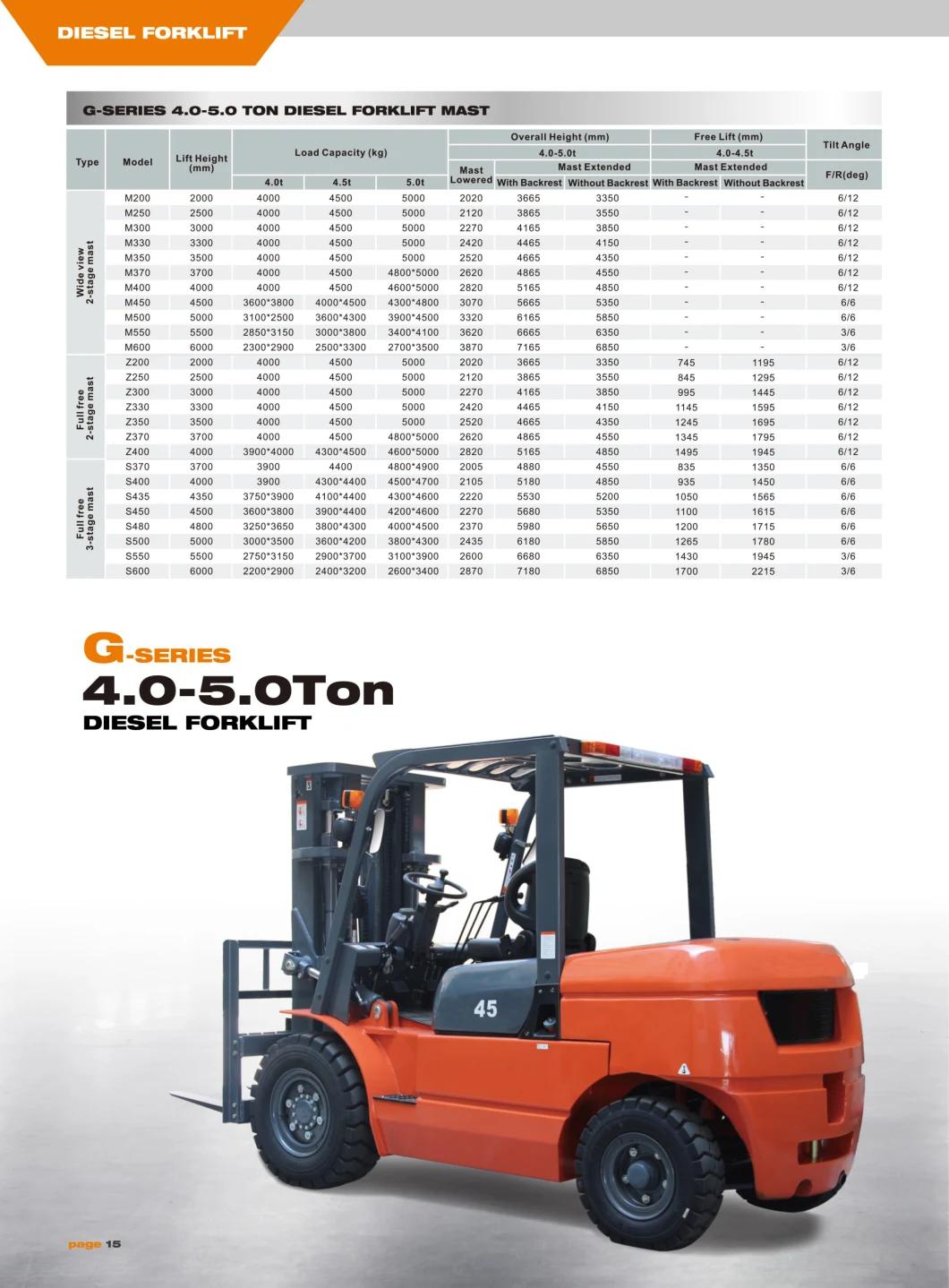 4.5ton Diesel Forklift, Loading Capacity 5000kg Forklift with Best Price for Sale