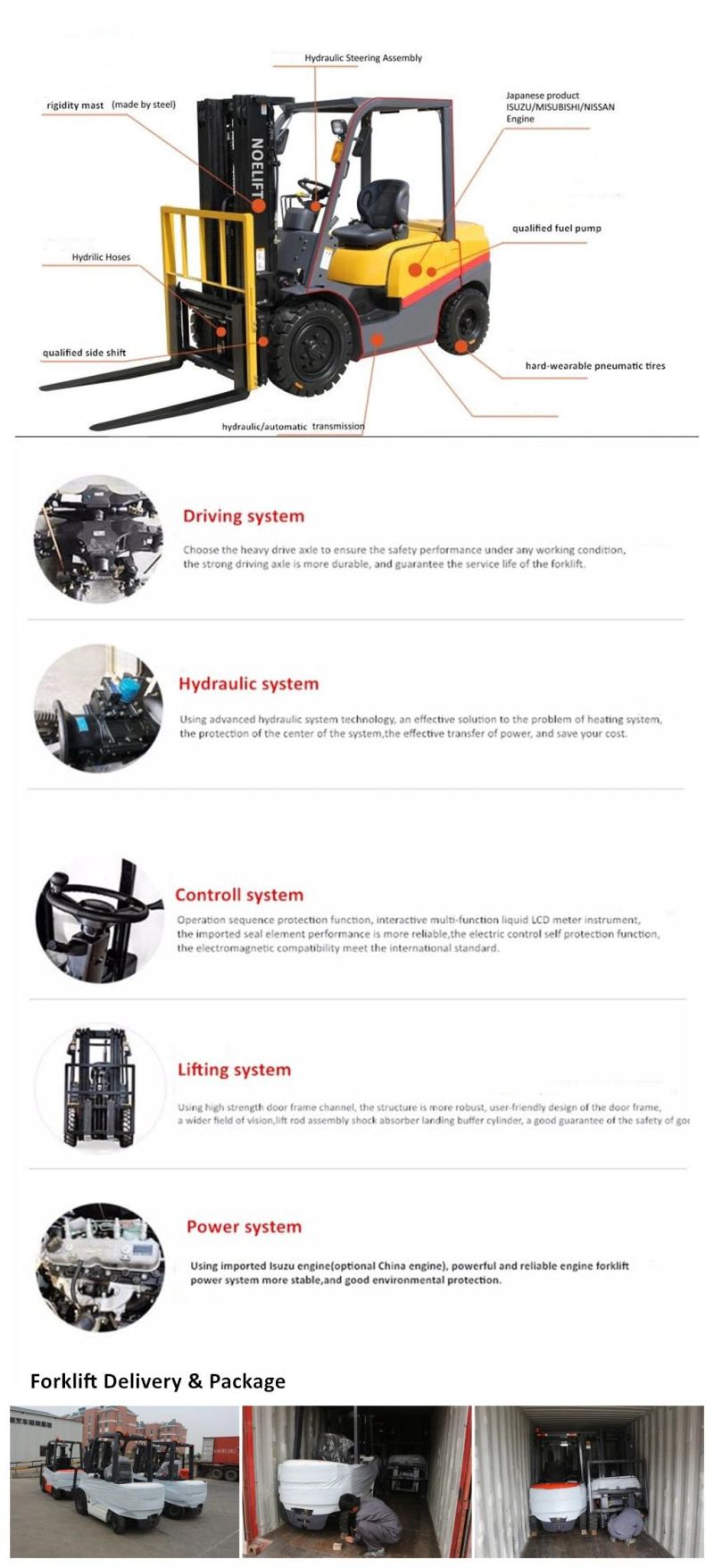 3 Tn 4.5m Container Mast Diesel Counterbalance Forklift Loader with Bale Clamp Attachments