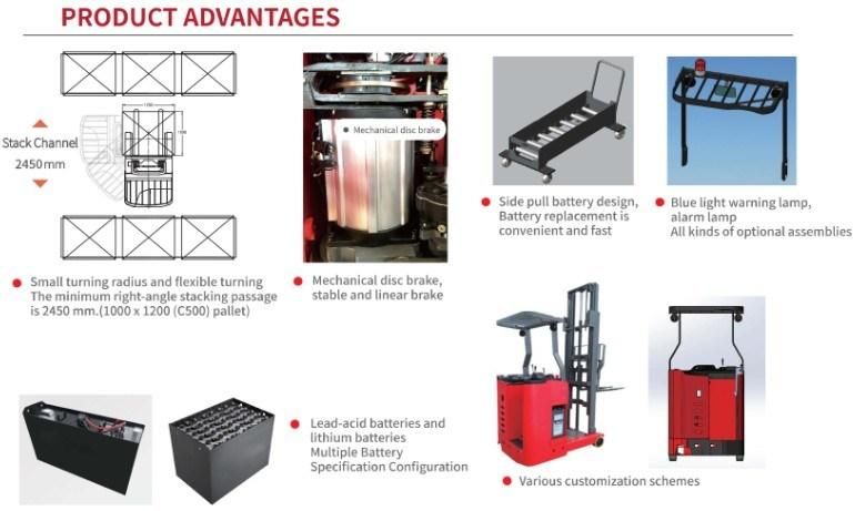 Drive in Rack 2 Ton Reach Warehouse Forklift Battery Electric Reach Truck Price