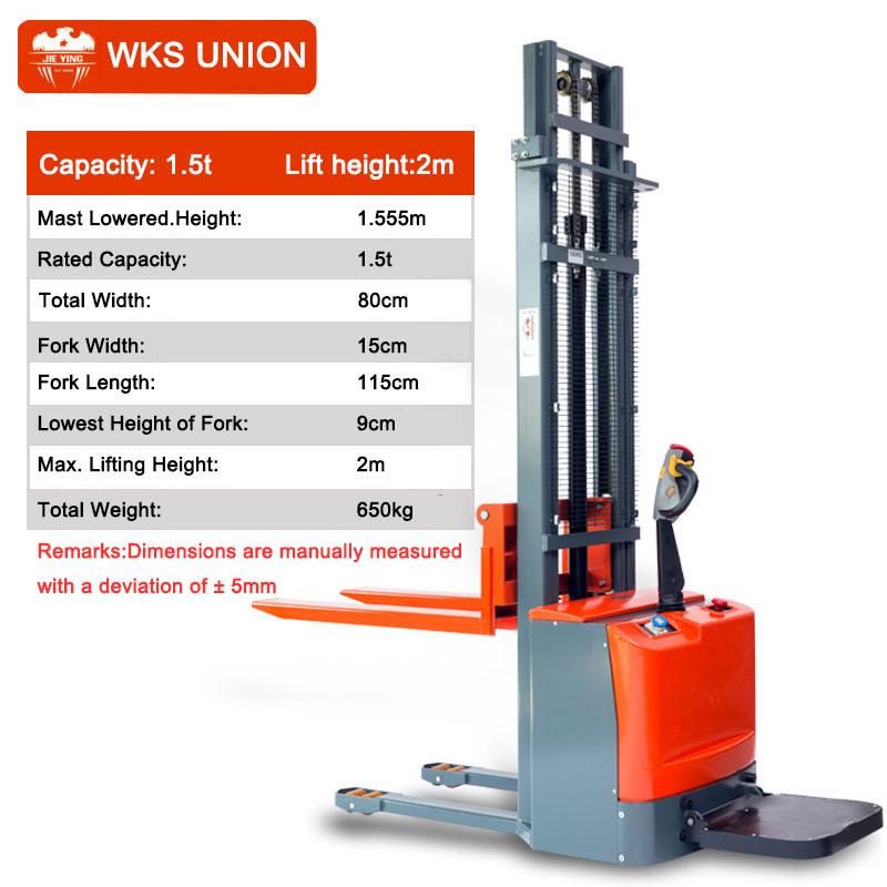 2000kg 3m Electric Stacker Reach Fork Truck Rider Stacker