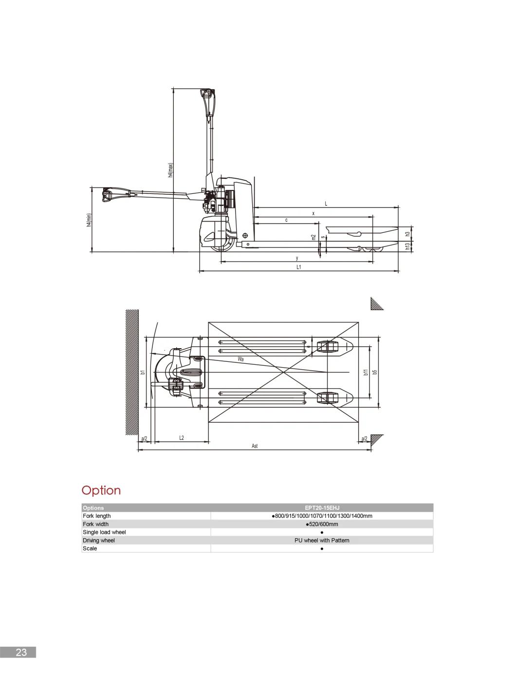 1.8t Economic Semi-Electric Hand Pallet Truck Jack Ept18-Ehj