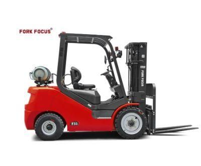 LPG Forklift Forkfocus Lift 2.5t with Nissan Engine and Container Mast for Construction Company