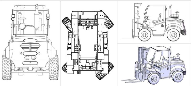 Best Cheap Diesel Engine Rough Terrain Forklift Rotator with Bucket Log Forks